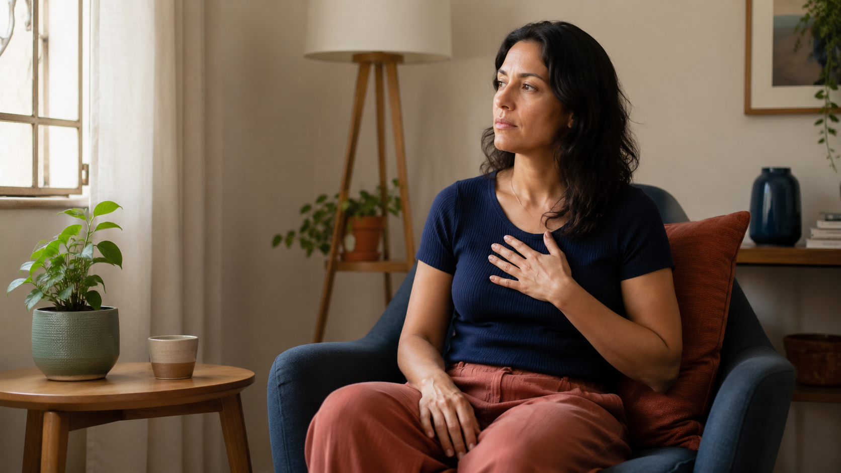Pessoa adulta fazendo uma pausa breve para perceber o corpo e as emoções